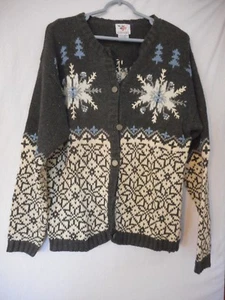 Size M Cotton blend Grey Snowflake Cardigan Sweater by Nutcracker - Picture 1 of 8