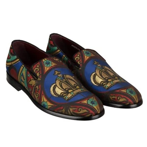DOLCE & GABBANA Crown Lurex Jacquard Loafer Shoes MILANO Gold Blue Red 12694 - Picture 1 of 8