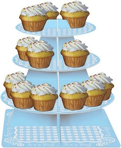 PLAID BABY SHOWER BLUE ITS A BOY 3 TIERED CUPCAKE STAND - Picture 1 of 1