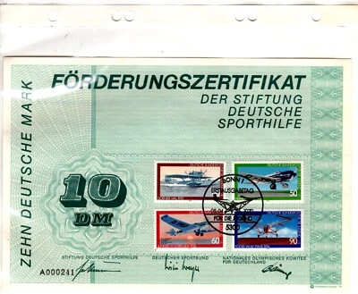 Germany 1979 plane 10 DM=5 Euros certified/Sheet Signed by the Olympic Committee - Image 1 of 2