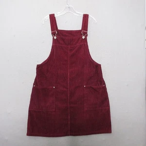 Vintage Faded Glory Overall Dress Large Maroon Corduroy Y2K 90s Pockets Preppy - Picture 1 of 8