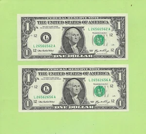 '2656 6562 & 2656 2656' .. MATCHING (2) .. UNCIRC $1 RADAR & REPEATER NOTES - Picture 1 of 2