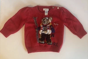 Polo Ralph Lauren Girls Polo Ski Bear Red 100% Cotton Knit Sweater Sz 9 months - Picture 1 of 13