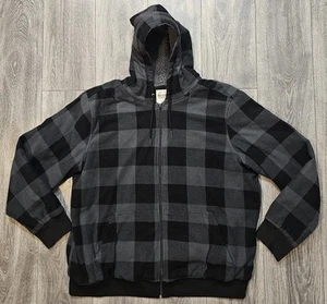 Mossimo Supply Co Sherpa Zip Up Hoodie Jacket Lined Gray Black Check Men’s 2XL - Picture 1 of 6