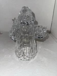Vintage 24% Lead Crystal Santa with tree and gift Candle Holder - Picture 1 of 5