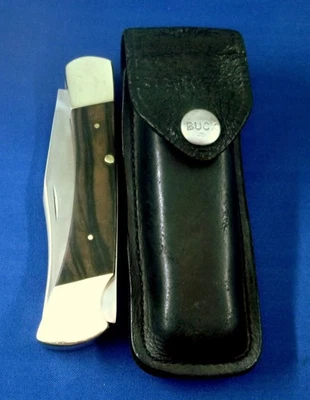VTG BUCK 110 pocket Knife INVERTED tang stamp 1967-72 USA, Buck leather sheath - Image 1 of 4