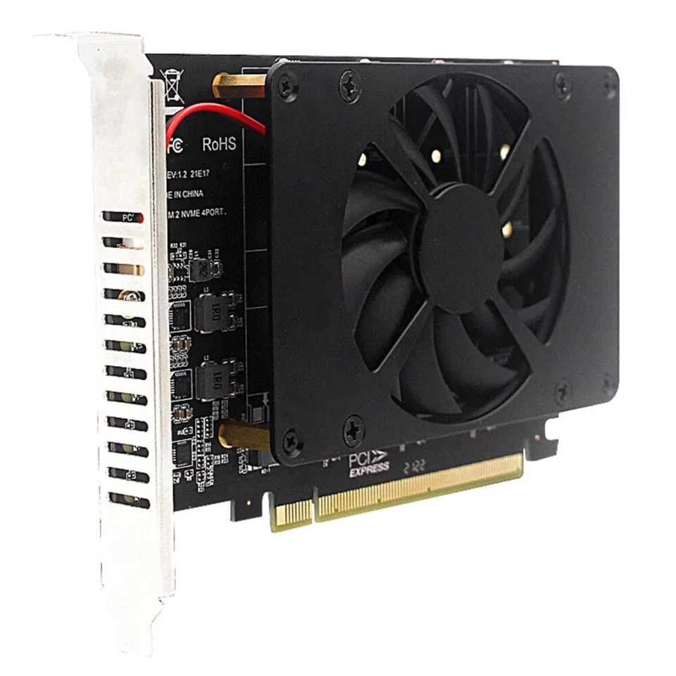 NVME M.2 Adapter Card PCIE X16 Splitter Expansion Controller 4-Disk Soft RAID - Image 1 of 4