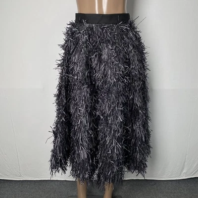 Michael Kors Womens Midi Skirt Black Size 2 Hand Embroidered Fringe Jacquard - Image 1 of 4