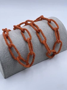 Vintage authentische Lachs Koralle Perlen Seil Kette Glieder Design Halskette 18" Länge - Bild 1 von 11