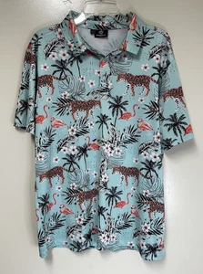 GREENSIDE Golf Poloshirt Herren Large Hawaiian Flamingo Leopard Tropical Floral - Bild 1 von 9