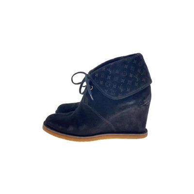 LOUIS VUITTON Botas Tacón Monograma Gamuza Negro EU37/US7 Auténticas Foto 1 de 4