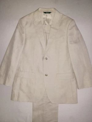 Hombre Perry Ellis Biege 55% Lino 45% Algodón 2 Piezas Traje Chaqueta 40R Pantalones 32W 30L Foto 1 de 4
