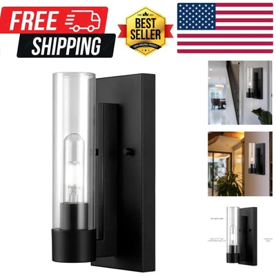 Aplique de pared eléctrico de 1 luz, negro mate, pantalla de vidrio transparente, industrial moderno... Foto 1 de 4