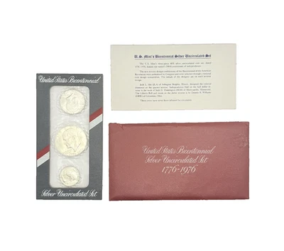 1776-1976 US Mint Bicentennial 40% Silver Uncirculated Set of 3 Red Pack OGP - Image 1 of 4