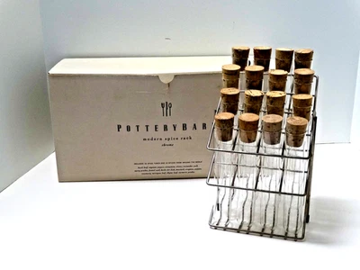 Vintage Pottery Barn Chrome Modern glass Test Tube Spice Rack w/ Corks -  NO BOX - Image 1 of 4
