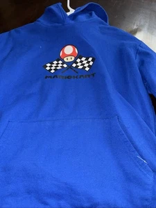 Super Mario Kart Racing Hoodie Kids Size 18 Blue Pullover Large Graphic - Picture 1 of 5