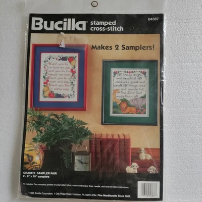 Kit de punto de cruz estampado par de muestras Bucilla Grace # 64387 de colección 1995 nuevo en paquete Foto 1 de 4