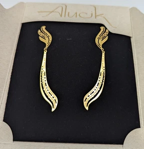 2014 Alucik Gold plated Designer Statement Art Earrings Made in USA NOS 29/250 - Picture 1 of 5