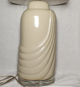 Large Lucite Base Cream Lamp Art Deco 29" Tall - Picture 1 of 16