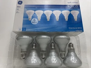 GE 65W Soft White Indoor Floodlight Bulb 6 Pack 610 Lumens BR30 NOT LED - Picture 1 of 5