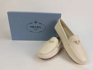 PRADA Women’s Leather Driving Loafers Drivers In White Size EU 35 / US 5 - Picture 1 of 9