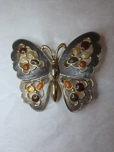 Broche prendedor vintage grande esmalte mariposa colores otoño tono dorado años 80 - Imagen 1 de 5
