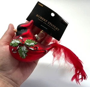 Robert Stanley Piuma Glitter Vetro Rosso Ornato Cardinale Albero di Natale Ornamento - Foto 1 di 9