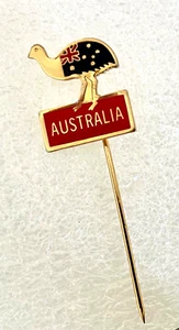 AUSTRALIA EMU + AUSTRALIA FLAG SOUVENIR LAPEL STICK PIN, HAT BADGE, BROOCH - Picture 1 of 2