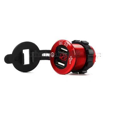 QC3.0+ 12-24V Dual USB Car Fast Charger LED Socket Power Voltmeter Waterproof - Image 1 of 4