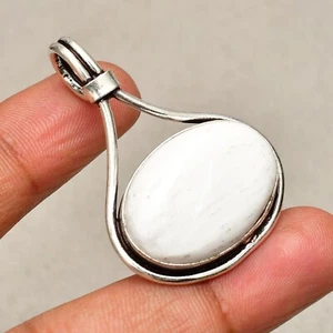 Ciondolo gioiello fatto a mano in argento sterling 925 pietra preziosa scolecite 1,6" - Foto 1 di 8