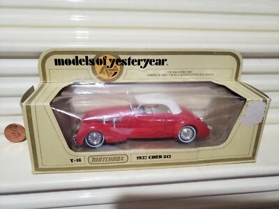 LESNEY MATCHBOX YESTERYEAR 1979 Y18 1937 Red CORD 812 Chrome Solid Wheels NuInBx - Image 1 of 4