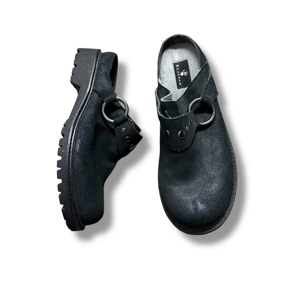 Black Leather Bearpaw Buckle Mules - Image 1 of 4