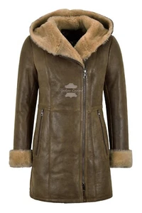 Ladies B3 Flying Sheepskin Shearling Jacket Antique Rust Beige Fur Hooded  NV 39 - Picture 1 of 7
