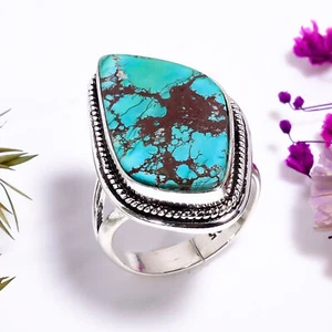 Tibetan Turquoise Gemstone Vintage Handmade 925 Silver Ring Adjustable GSR-11256 - Picture 1 of 2