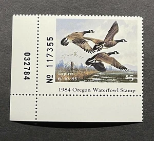 WTDstamps - 1984 OREGON - Plate# - State Duck Stamp - Lot1 - Mint OG NH  - Picture 1 of 2