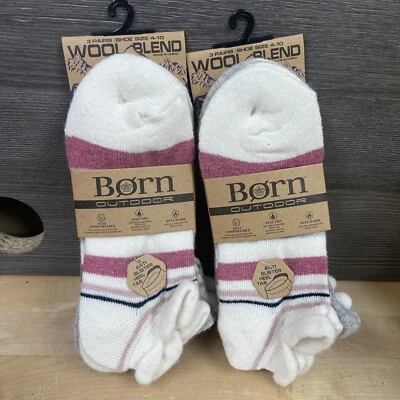 6 Pairs Born Outdoor Women’s Wool Blend Socks Shoe Size 4-10 Gray Pink New - Image 1 of 3