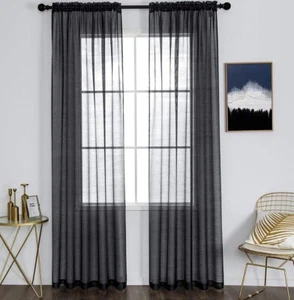 Black Sheer Curtains Panels for Bedroom and Living Room Light Filtering - Picture 1 of 8