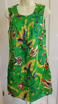 T Bags (Saks) Paisley seda algodón vestido recto, playa o paseo marítimo! Talla M verde Foto 1 de 4