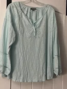 Style & Co Women's Top Size XL Long Sleeve Robins Egg Blue V Neck Moms Day Knit - Picture 1 of 18
