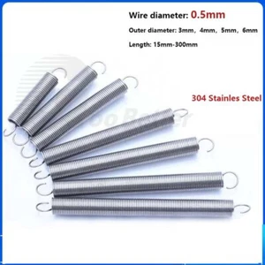 Wire Dia 0.5mm Expansion Spring Tension Springs Hook End Stainles Steel 15-300mm - Picture 1 of 8