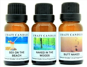 3 Oil Set Butt Naked, Naked In The Woods, Sex On The Beach 1/2oz Crazy Candles - Picture 1 of 1