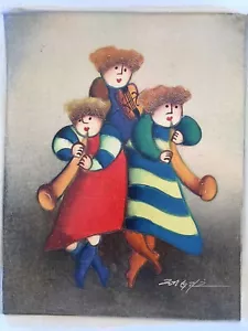 Musical Children J Roybal Artwork Oil Painting 8" x 10" On Stretched Canvas 65 - Picture 1 of 4