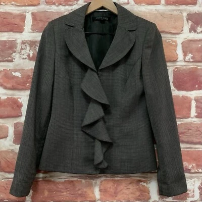 Blazer Anne Klein Mujer Talla 6 Gris Multicolor Volantes Carrera Oficina Trabajo Chaqueta Foto 1 de 4