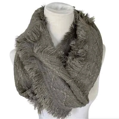 NEW NWT Charlotte Russe Gray Knit Fringe Trim Infinity Cowl Scarf - Image 1 of 2