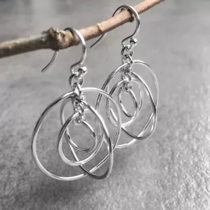 Dangling Orbit Earrings, Modern Sterling Silver Hoop Earring with Beautiful Gift - Picture 1 of 6