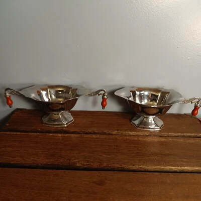 Винтажный набор хромированных сливочников и сахарниц, наконечники с деревянной ручкой - Изображение 1 из 4