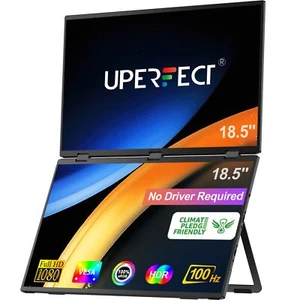 UPERFECT 18.5" 100Hz Dual Portable Folding FHD Monitor Screen Extender w/ Stand - Picture 1 of 7