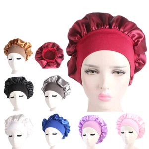 58cm Solid Color Women Satin Bonnet Cap Night Sleep Hat Adjust Shower Ca%PY-ca - Picture 1 of 20