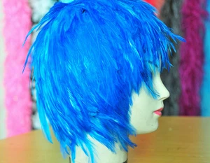 Perücke Federperücke blau Hechelfeder Kostüm Perücke Halloween Coque Vogel Perücke - Bild 1 von 1