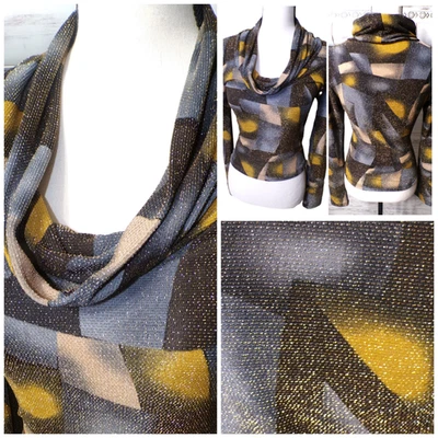 Y2K Summit Cowl Top M 金属棕色灰色金色狂欢嬉皮士迪斯科奇思索波西米亚 — 第 1/4 张图片